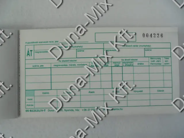 Készlet átadás átvételi bizonylat